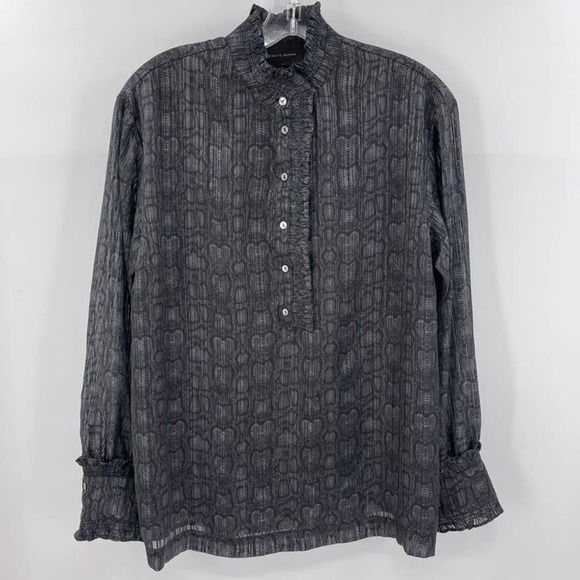 Birgitte Herskind Size 34 Black Gray Metallic Snake Print Mock LS Blouse Top - Picture 1 of 6